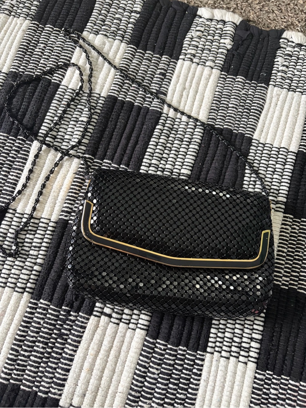Y&S Handbags Black Sequin Crossbody with Gold Trim